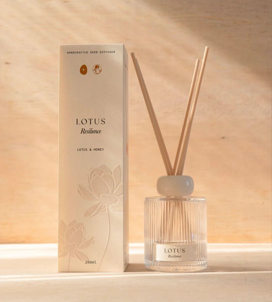 Lotus Diffuser 200ml – Resilience by Sol Studios, Lotus & Honey fragrance, Language of Flowers collection