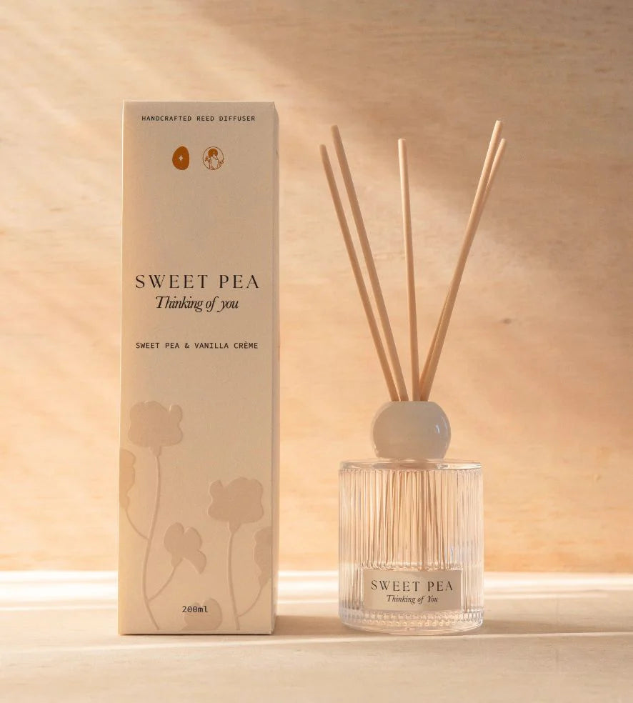 Sweet Pea Diffuser 200ml – Thinking of You by Sol Studios, Sweet Pea & Vanilla Crème fragrance, Language of Flowers collection